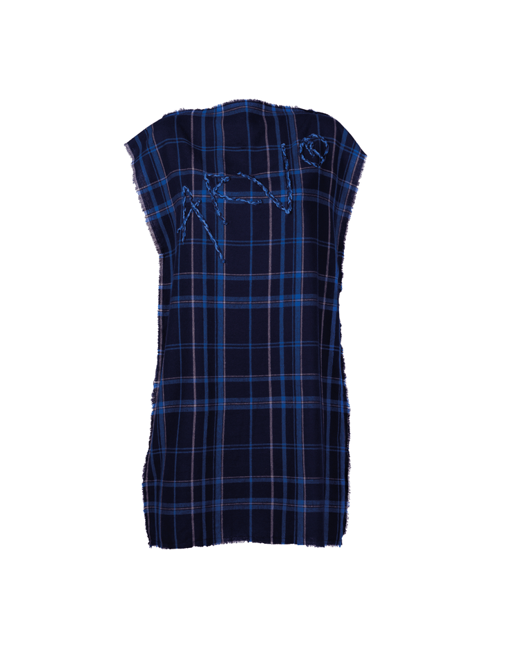 BLUE TARTAN ELONGATED TOP / DRESS WITH ARV® EMBROIDERY