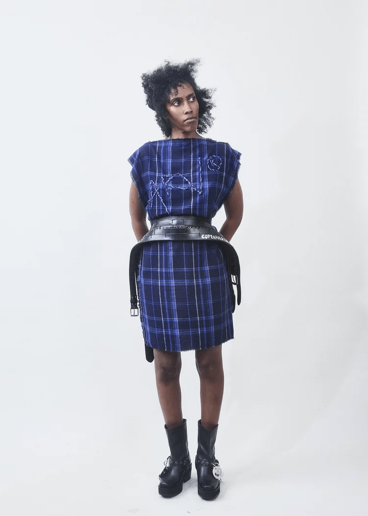BLUE TARTAN ELONGATED TOP / DRESS WITH ARV® EMBROIDERY