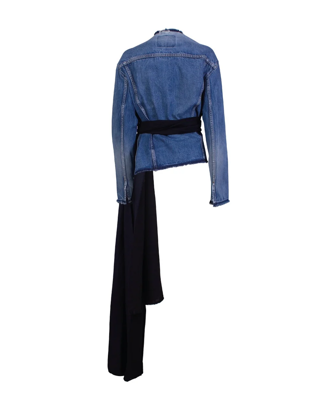 Deconstructed Levi's Denim Jacket with Draped Wool Wrap