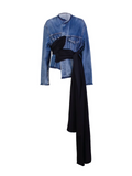 Deconstructed Levi's Denim Jacket with Draped Wool Wrap