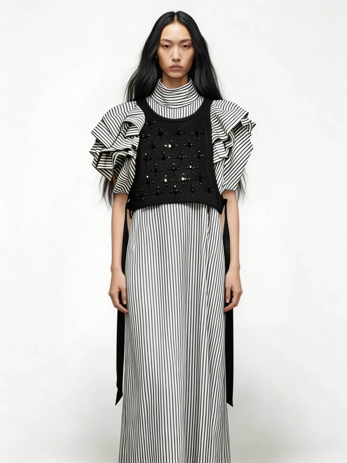 Gestreiftes Rüschenkleid