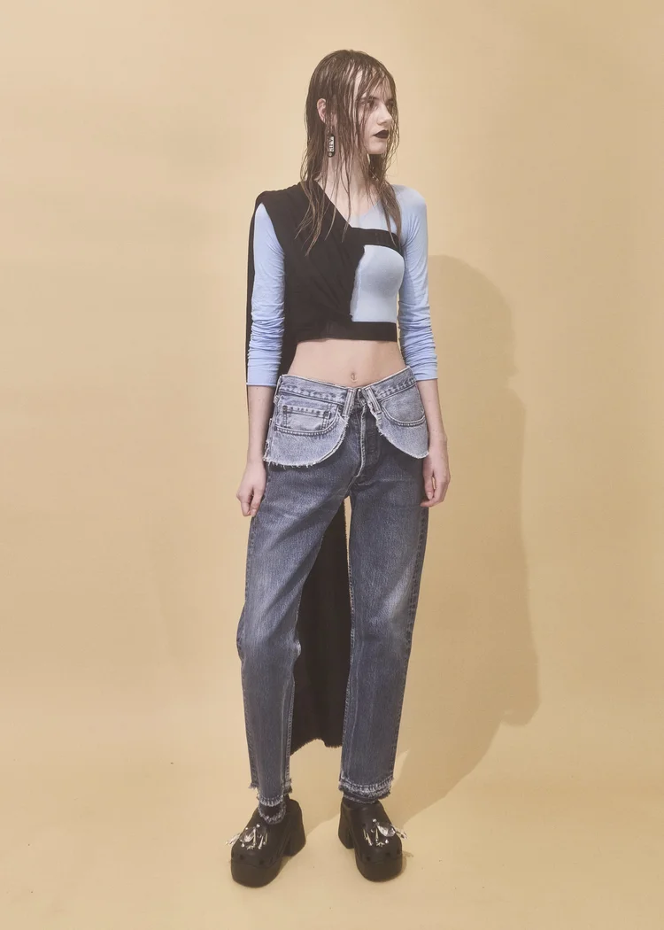 DECONSTRUCTED LEVI’S JEANS WITH EXTRA WAISTBAND AND POCKET LAYER