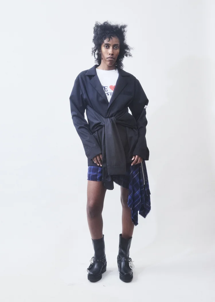 ASYMMETRIC TARTAN ZIPPER SKIR