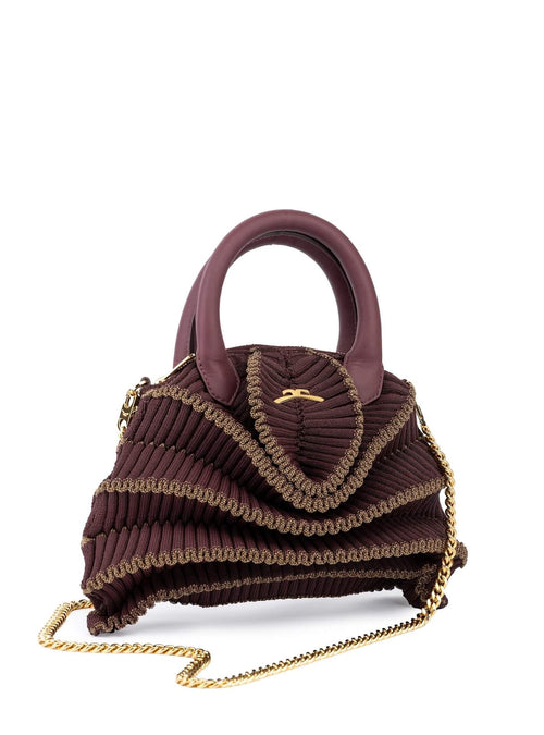 Gestrickte Balom Attesa Leder Handtasche mit Kette in Champagne Party in vollständiger Vorderansicht
