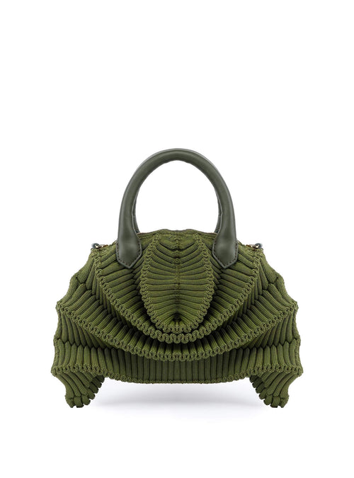 Balom Attesa Handtasche in Pesto Grün in vollständiger Rückansicht mit Lederdetails