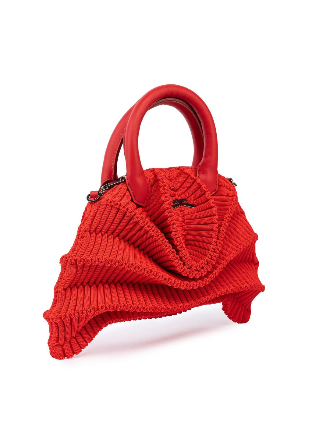 Seitenansicht der Balom Attesa Handtasche in Testa Rossa mit Fokus auf Profil und Ledergriff