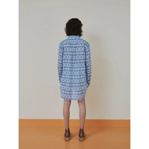 Back view of the Shirt 007 fine art print organic cotton shirt showing pattern flow