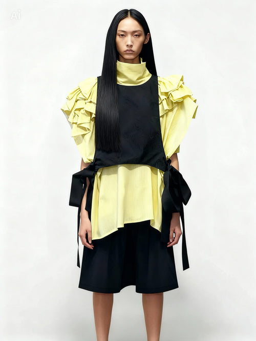 Ärmelloses Top mit gelb-weißen Streifen